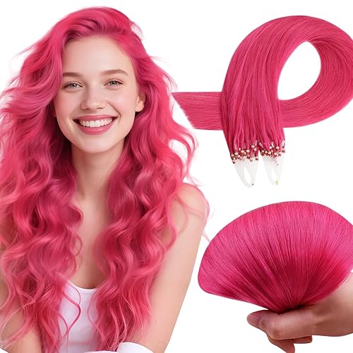 RUNATURE Real Mrico Beads - Extensiones de cabello humano con cuentas de color rosa intenso extensiones de cabello humano Remy de color largo