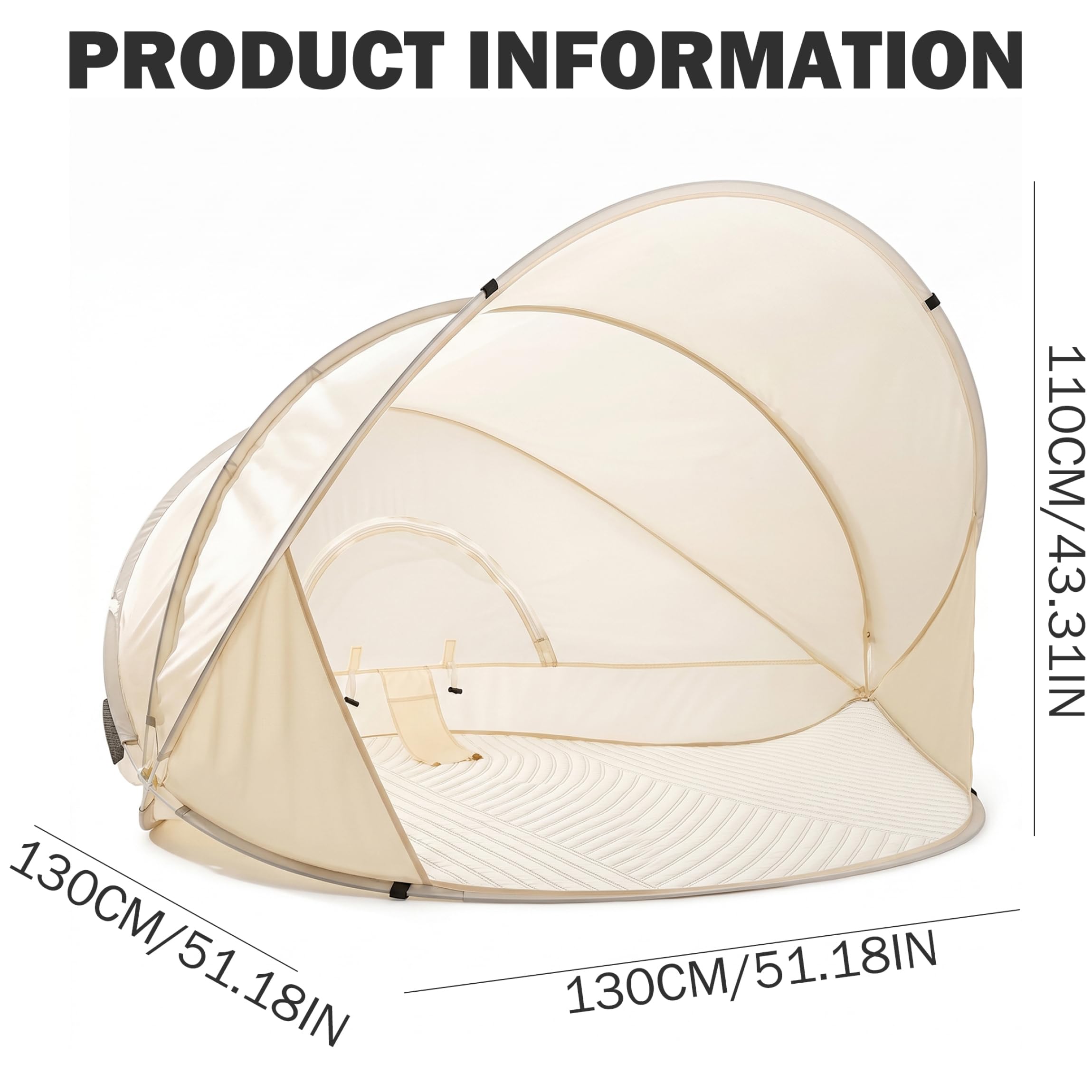 Tente de Plage Pop-up instantanée pour 3 à 4 Personnes, abri Solaire extérieur Portable avec Sac de Transport et Tapis Sol, 51, 2 x 51, 2 x 43, 3 Pouces, auvent pour Le Sable
