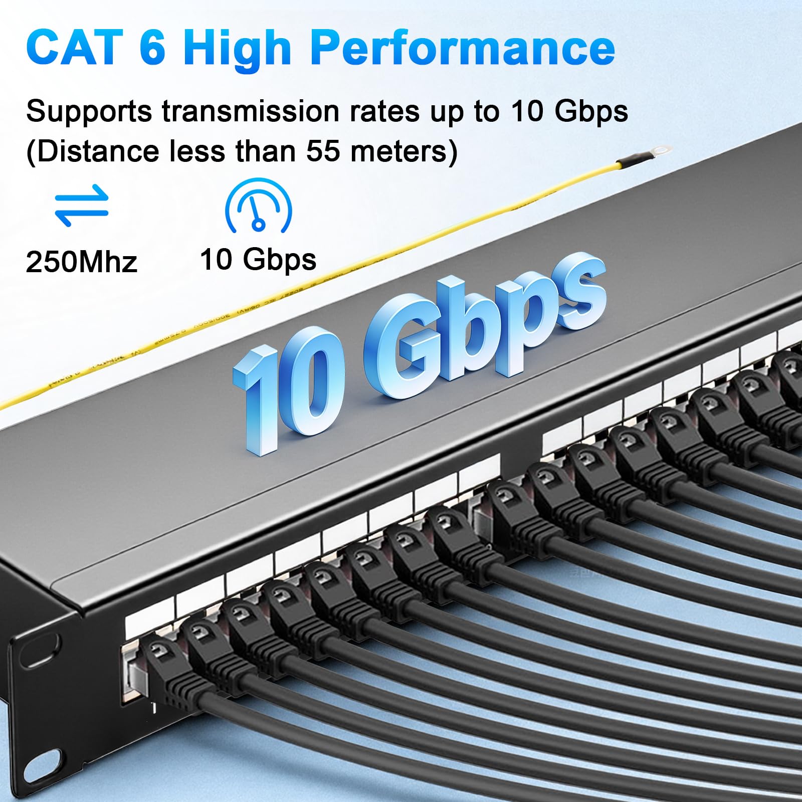 Panneau de distribution CAT 6 24 ports - Panneau de raccordement réseau LAN blindé RJ45 avec barre LSA, panneau de brassage 10 Gbit/s 19" pour câble de pose Cat7/6A/6