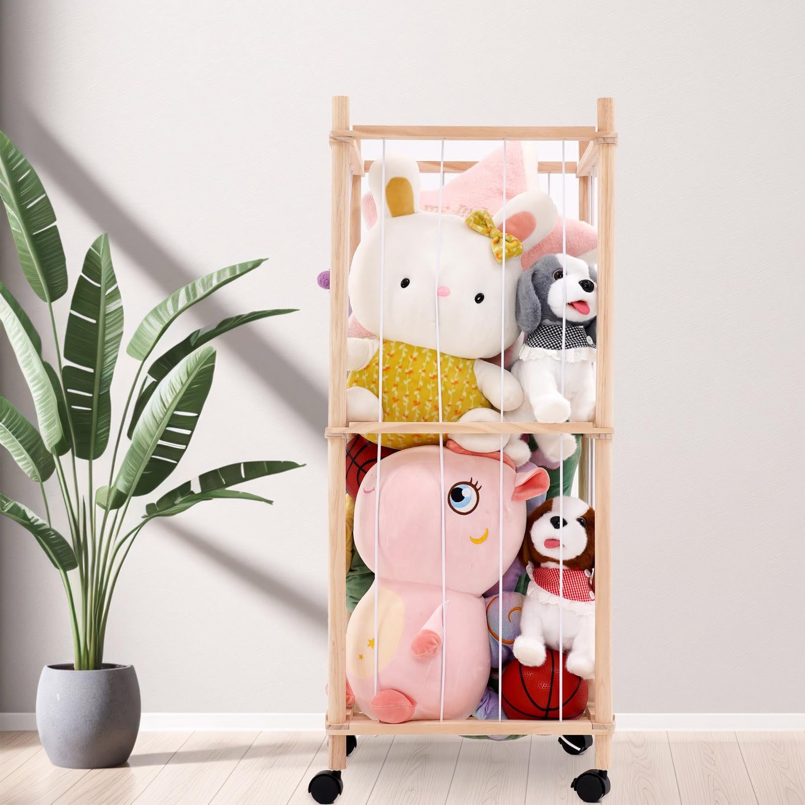 Estante de almacenamiento de animales de peluche de madera de zoológico, organizador de guardería, jaula de zoológico para guardería, sala de juegos, dormitorio, habitación de los niños, regalo de