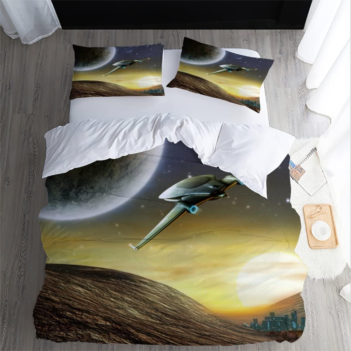 3D Printed Duvet Cover Spacecraft Pattern Printed Bedding Duvet Cover with Zipper Closure Soft Microfiber（240X220Cm）