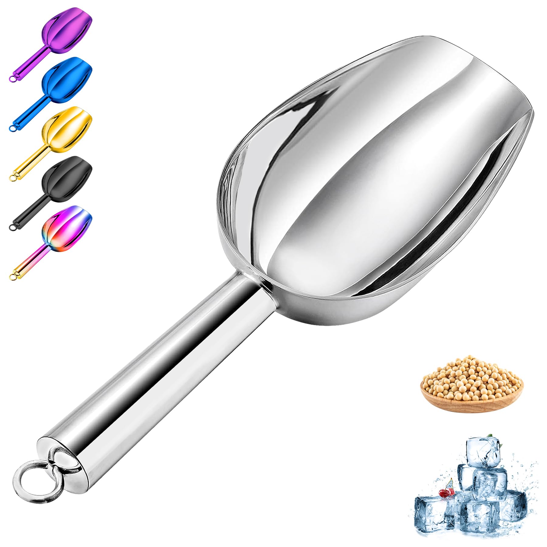 Haizsijin Metal Ice Scoop - 8 Oz Stainless Steel Multipurpose Scoop for Ice Maker, Bucket, Kitchen, Freezer, Bar, Party, Wedding, Popcorn, Flour, Dog Food (8oz-silver)