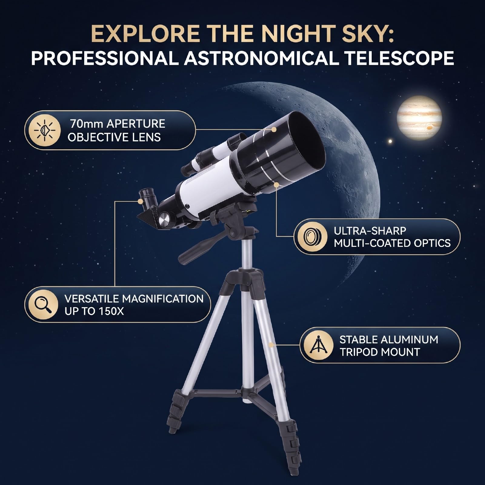 Telescopio Astronomico Apertura 70 Mm Lunghezza Focale 300 Mm