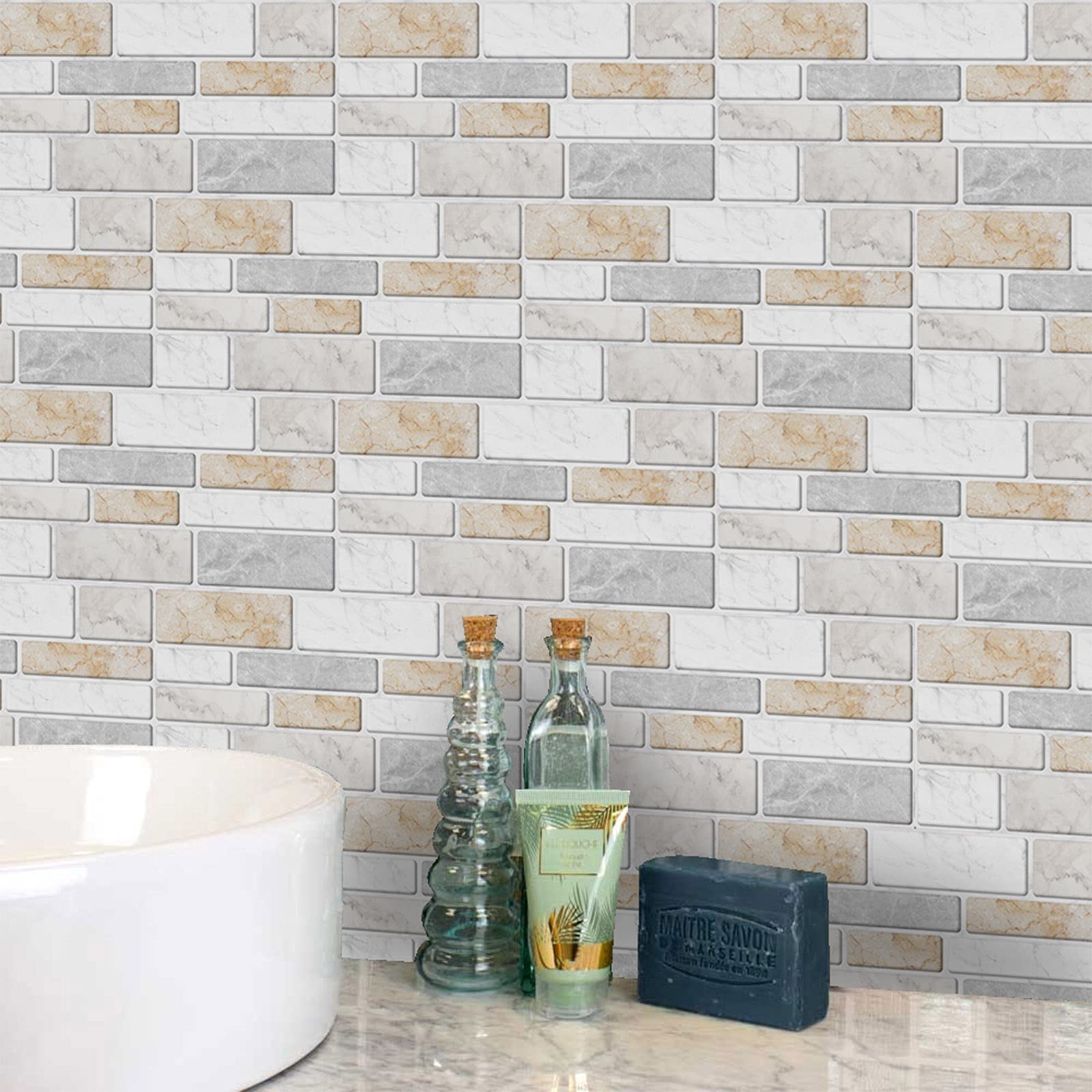 VIVILINEN Peel And Stick - Set di 27 piastrelle da parete, per cucina e bagno, 10 x 20 cm, colore: bianco e nero