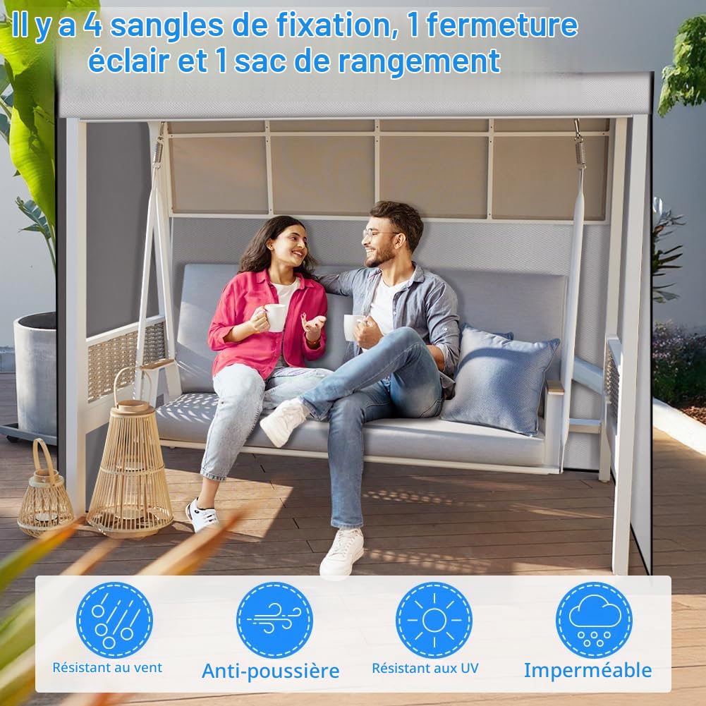 AOOWU Housse de Protection Balancelle de Jardin 3 Places Bâche Étanche 220 * 135 * 170CM, Imperméable et Anti-UV