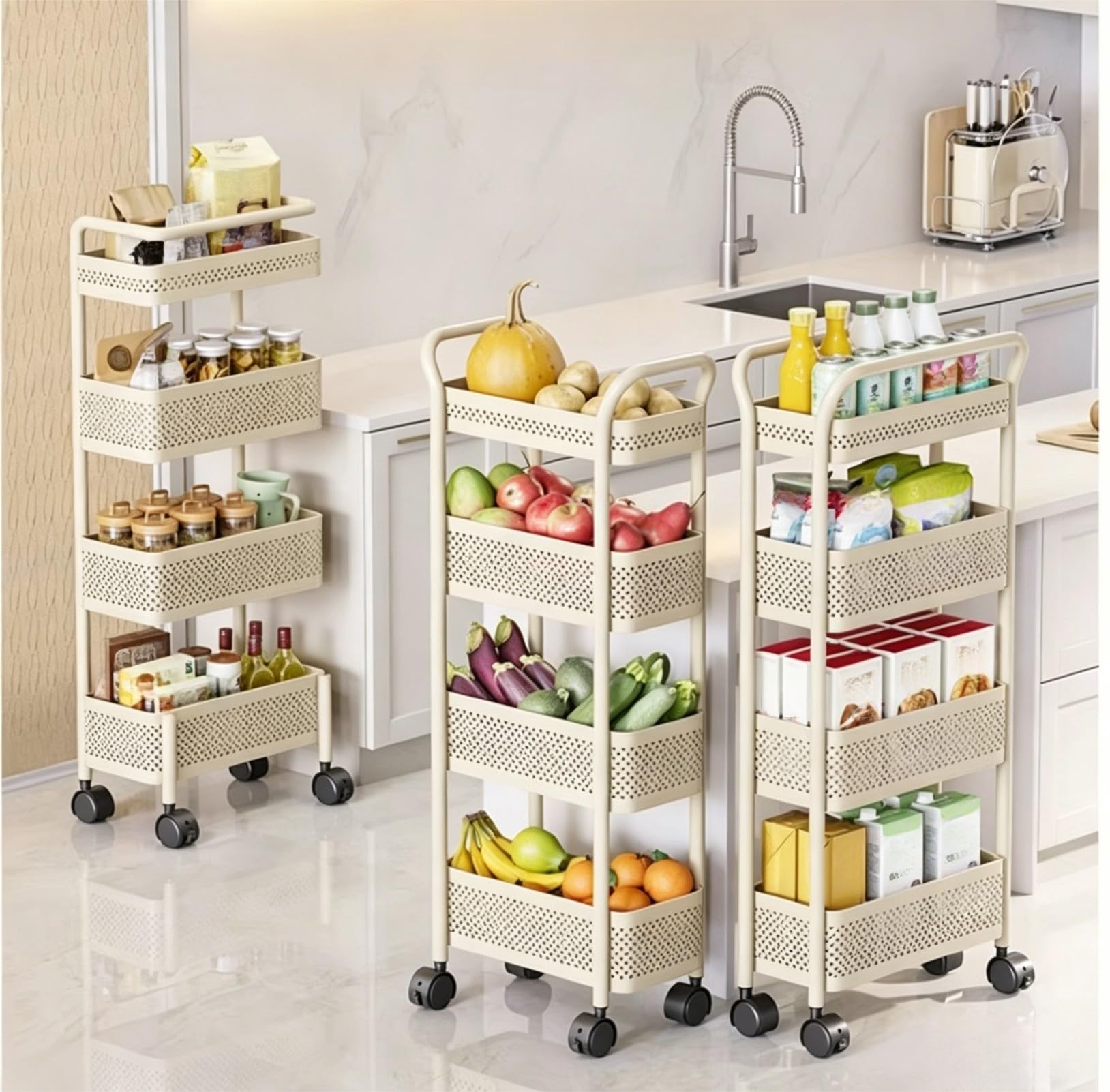 Carrello Portaoggetti In Metallo, 4 Ripiani, Organizer Salvaspazio Mobile