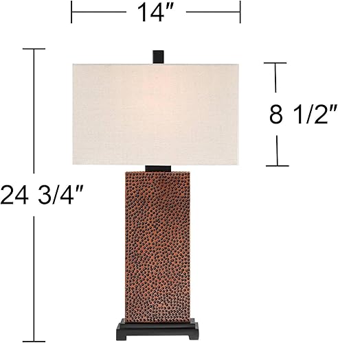 Miniatura 4 de 360 Lighting Caldwell - Juego de 2 lámparas de mesa rústicas de 24.75 pulgadas de alto, tela texturizada martillada de bronce, pantalla rectangular