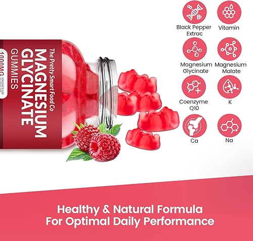 Miniatura 2 de Gomitas de glicinato de magnesio de 1000 mg - 90 unidades  Suplementos de magnesio y potasio para relajación, alivio del estrés, con vitamina D, B6,