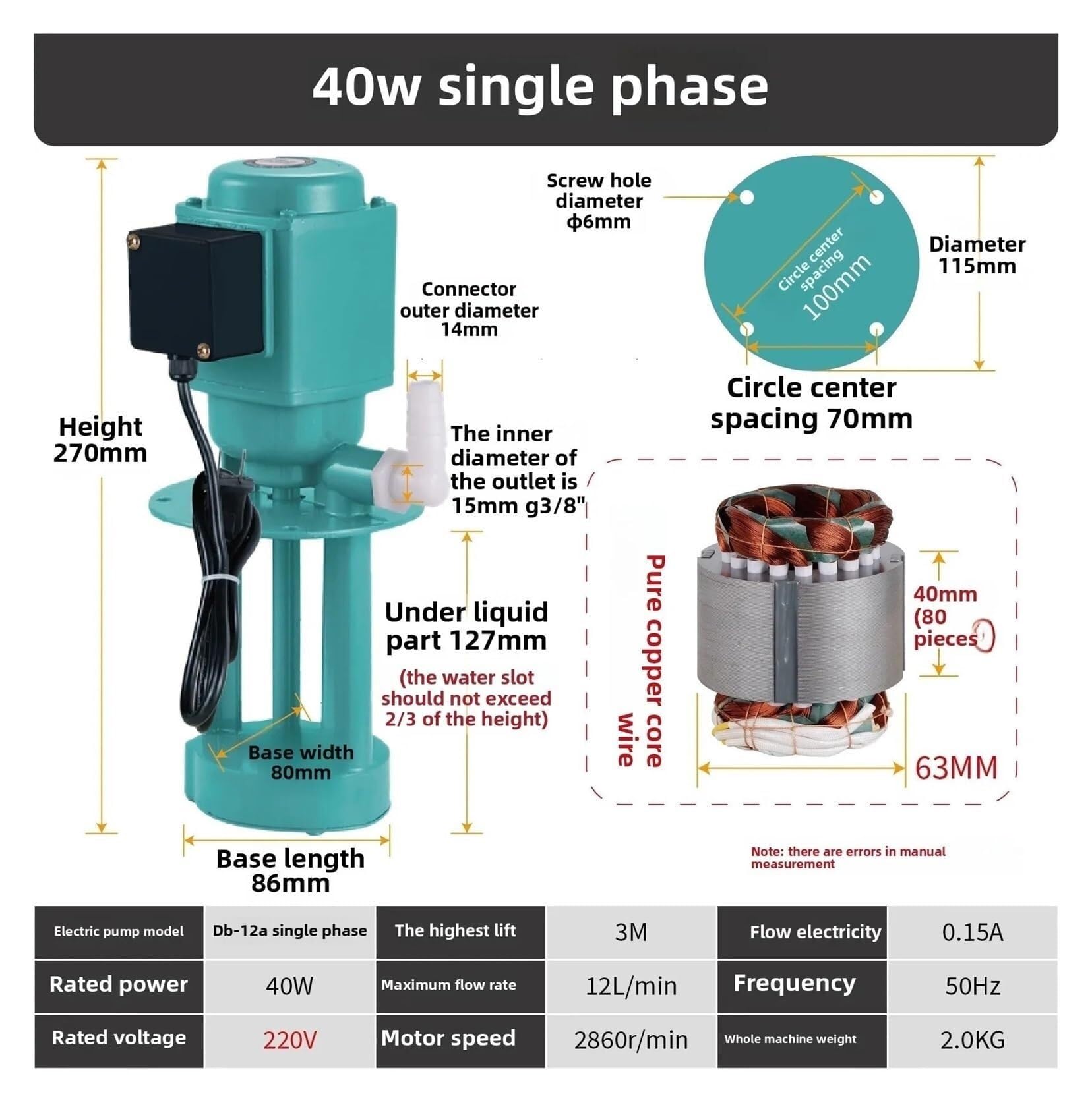 Przemysłowa pompa perystaltyczna, 40W 12L/min Pompa Chłodząca Obrabiarkę Olej Do Tokarki Elektryczny Krwawienia Średnie Chłodziwo, dla laboratorium(220V)