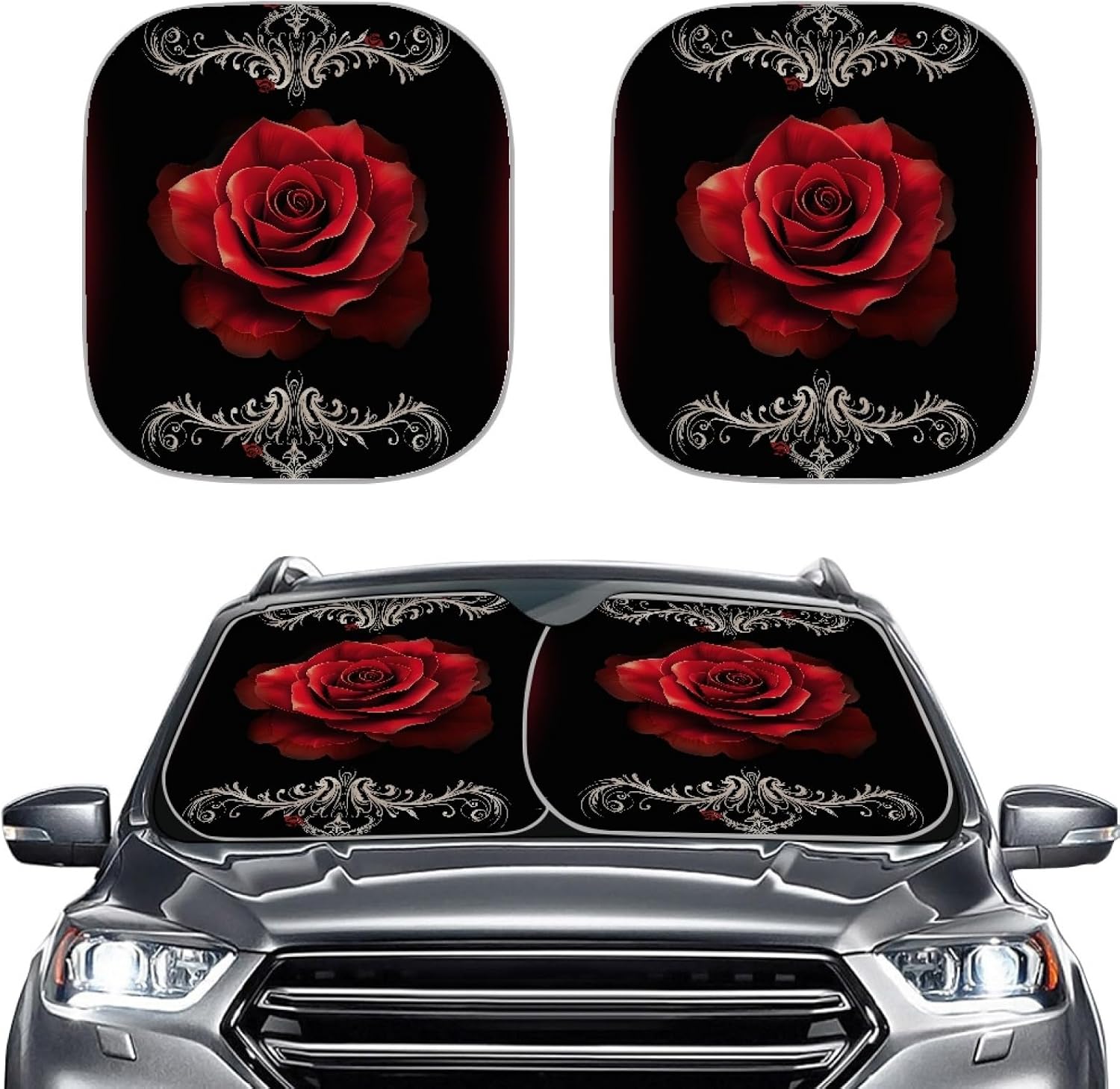 Red Rose 2-Piece Sun Shade for Car Window Sun Blocker Blocks 99% UV Rays Cool Car for Motor Vehicle Trucks Suvs