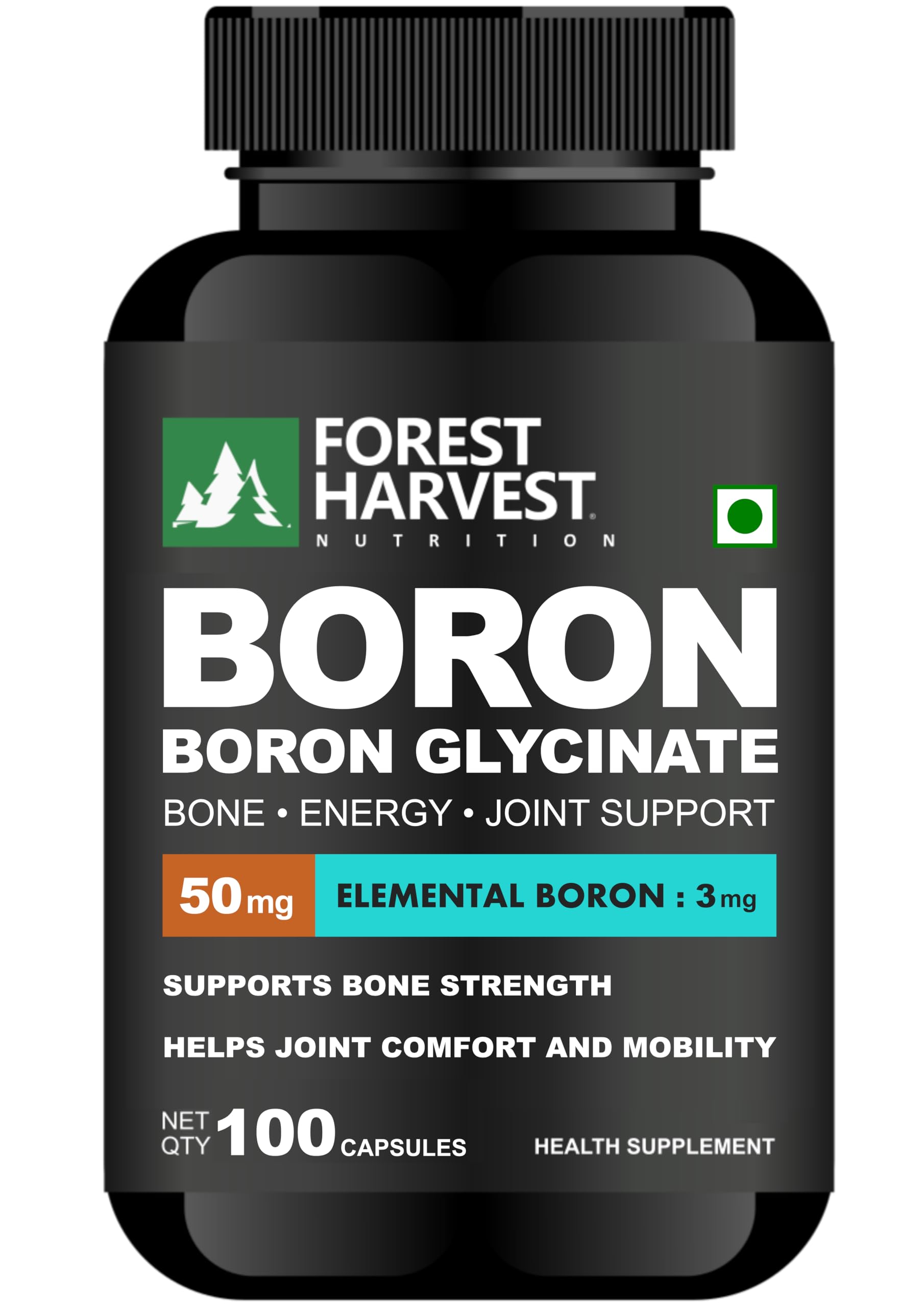 Boron 3 mg Capsules | High Absorption Boron Glycinate Complex | Supports Bone, Joint, Cognitive & Daily Wellness | 100 Veg Capsules | WHO-GMP, HACCP & ISO certified.