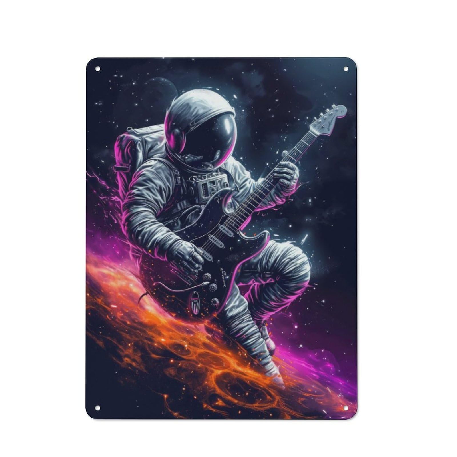 Junmoney Astronaut Guitar In Space Retro Metal Wall Sign 40X30cm With For Pub Or Café, A Housewarming Gift For Hospitality Wall Decor Collectors