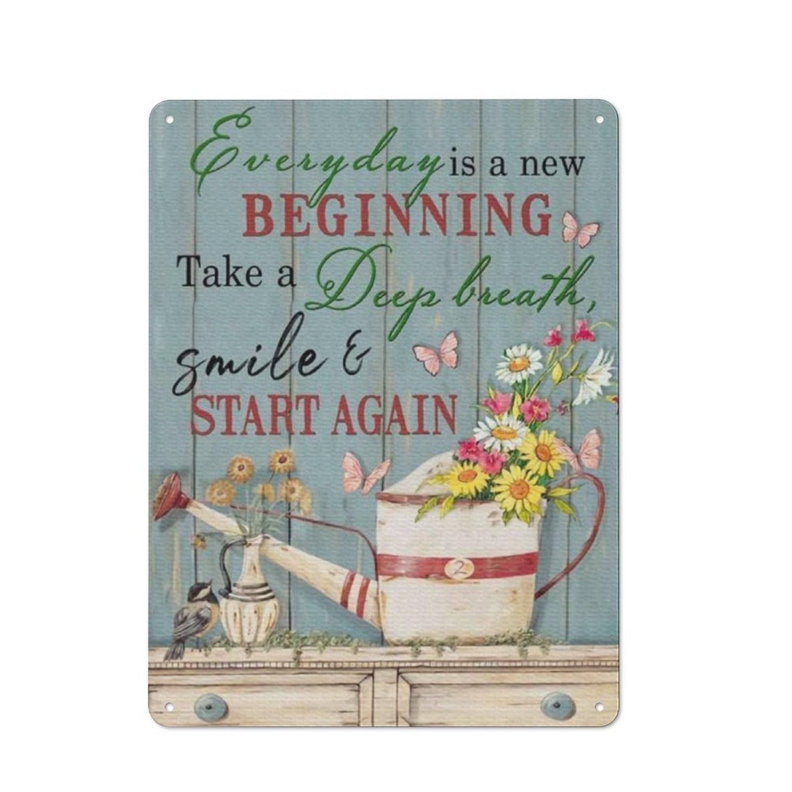 Kisoyo Tin-12 Metal Tin Signs Vintage Aluminum Gardening Take A Deep Breath Smile & Start Again For Home Coffee Garden Bedroom Wall Decor 12X16 Inches