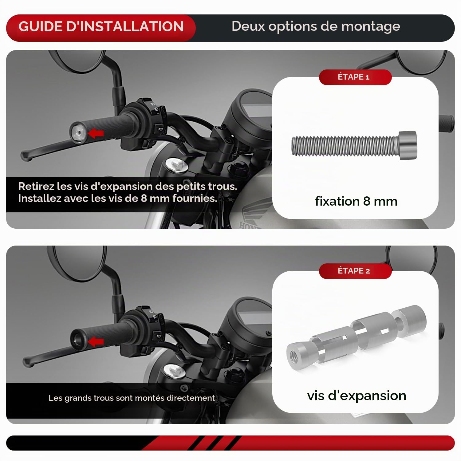 Moto Embout Guidon,Bouchon d'extrémité de guidon moto CNC en aluminium Pour Kawasaki, Yamaha, Honda, Suzuki, Aprilia, Ducati, CFMOTO et les motos avec un diamètre intérieur de 16-22 mm (noir)