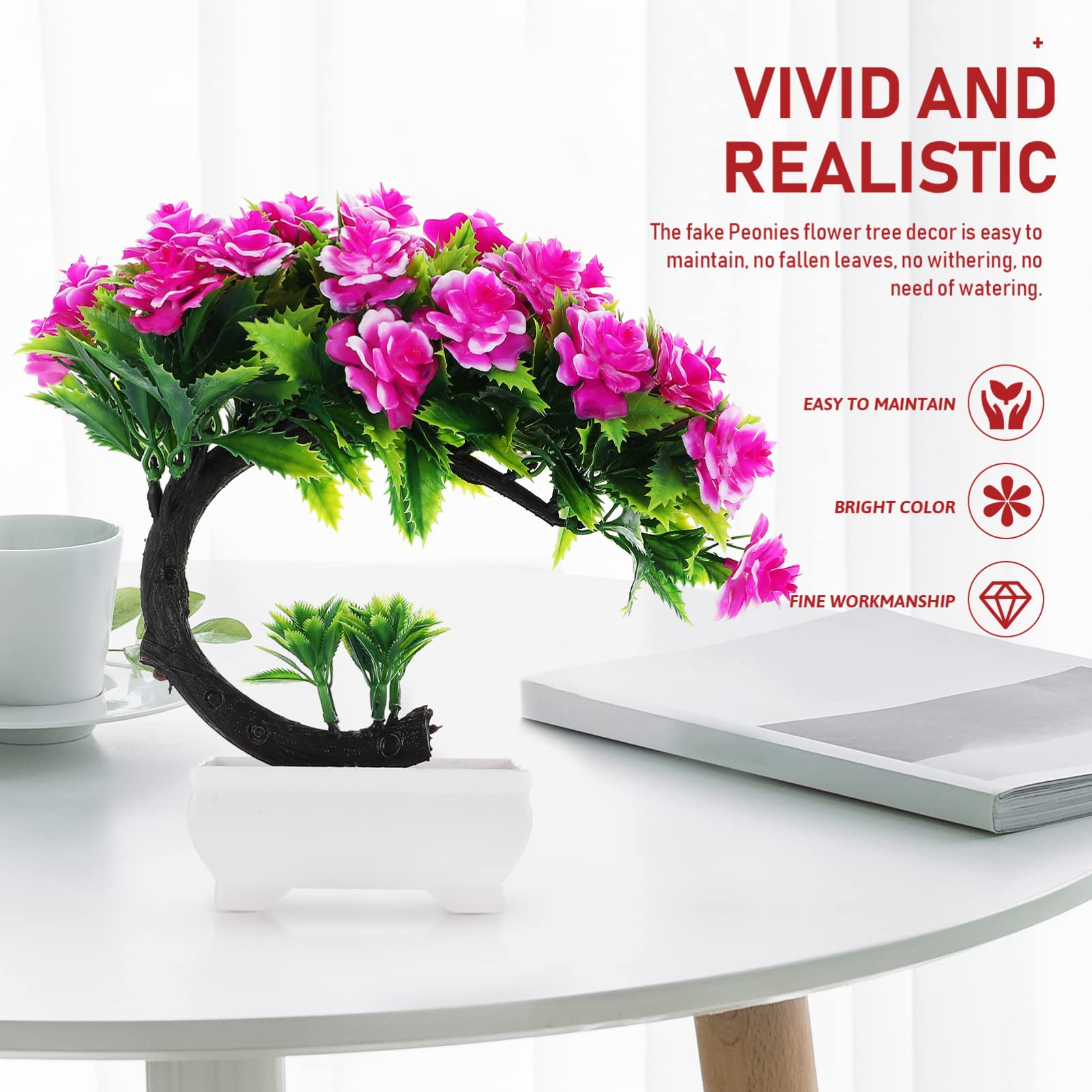 ERINGOGO Artificial Potted Plant Bouquet Office Plastic Peony