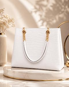 Buy Global Impex Women's White Crocodile Embossed Tote Handbag