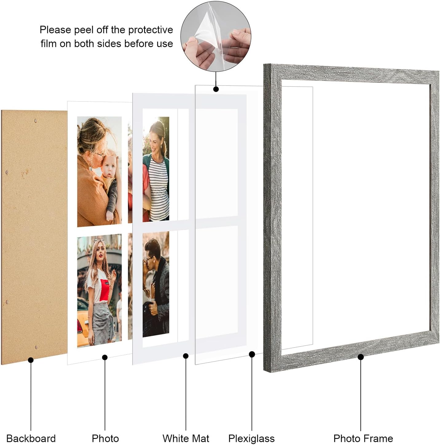 9x13 Collage frame with 4 Openings 4X6 Pictures, Multiple Picture Frame with Mat, Wall or Tabletop Decor, Grey Wood Grain,2 Pack - Image 2
