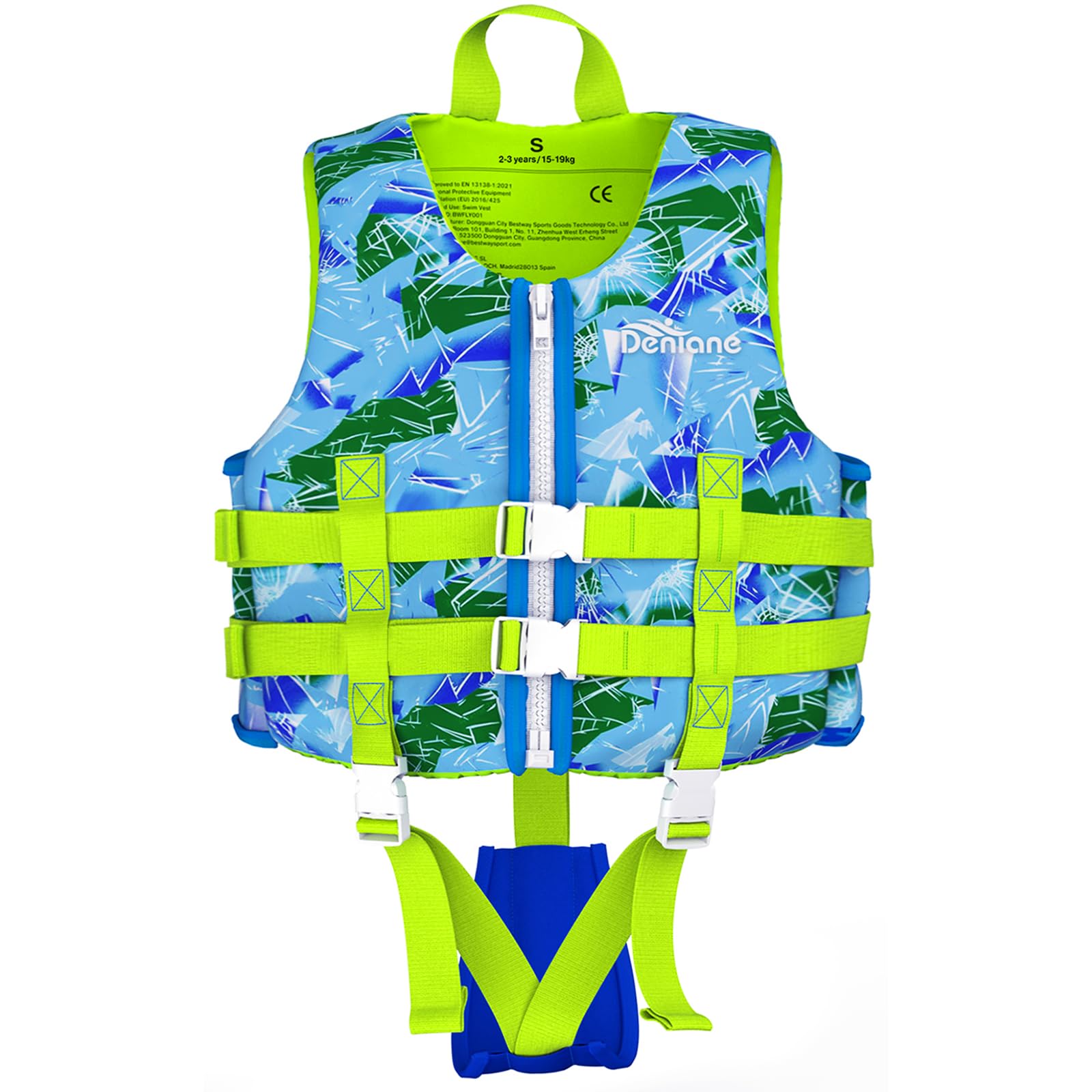 Denlane Giubbotto da nuoto per bambini in neoprene 2 ai 9 anni, Certificato TÜV - Bianco/Blu/Rosa