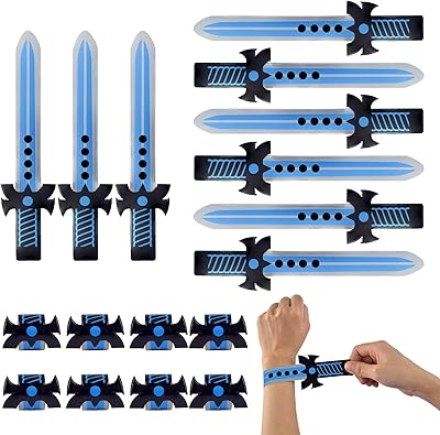 12 Pieces Medieval Party Favors Pirate slap bracelet Pirate Party Favors Medieval Joust Dual DragonÂ party Goodie Bag Pinata Fillers Giveaways Snap Bands for for Medieval Knight Castle party (12)