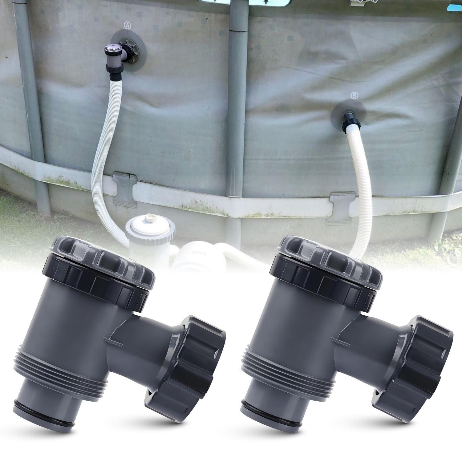 Lot de 2 vannes à piston de rechange, 38 mm, vanne d'arrêt pour piscines hors sol, compatibles avec tuyau de 1 1/2 pouce, compatibles avec les pompes à filtre de piscine courantes