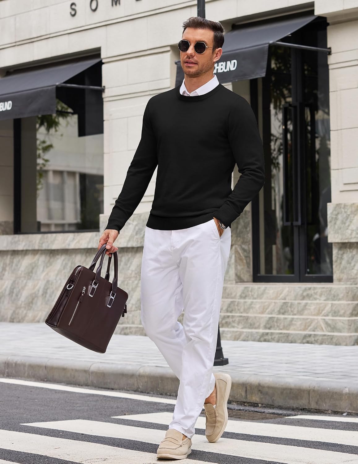 COOFANDY Mens Crewneck Sweater Casual Knit Long Sleeve Lightweight Pullover