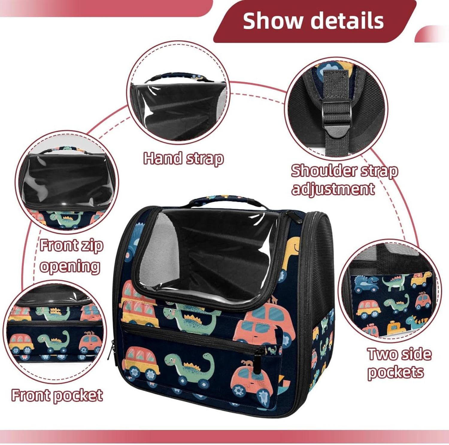 Cute Dino Toys Pet Carrier Soft Sided Carrier for Small Medium Cats Dogs