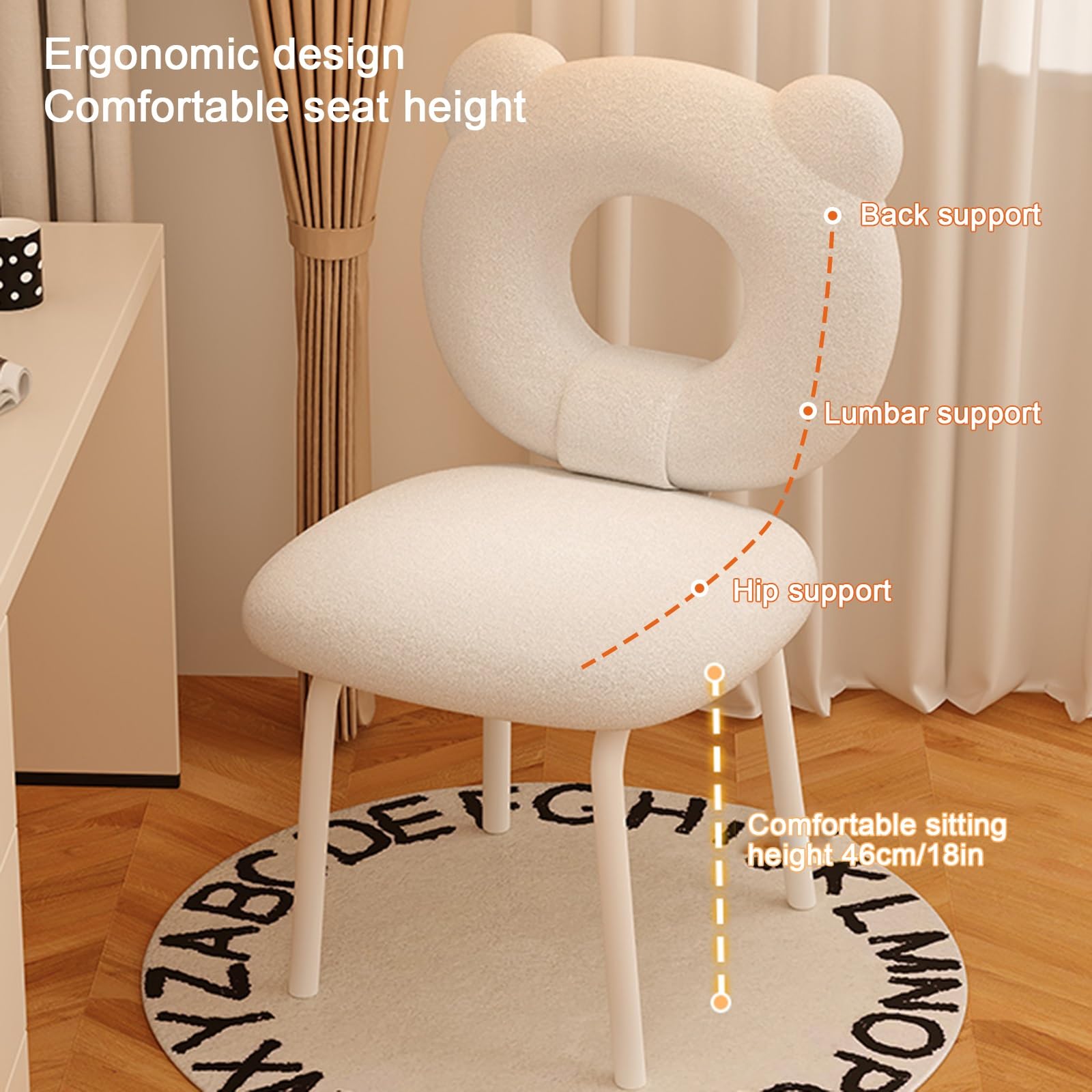 Niedlicher Schminktisch Stuhl mit Rückenlehne, Drehbarer Schmink Stuhl Ohne Rollen, Bequemer Gepolsterter Schminkstuhl für Schlafzimmer(Blue)
