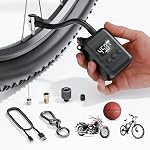 130PSI Mini Electric Bike Pump, Portable Tire Pump with Pressure Gauge, Auto Shut-off, Rechargeable Battery, for MTB/Road/City Bike, Presta and Schrader Valve, Black