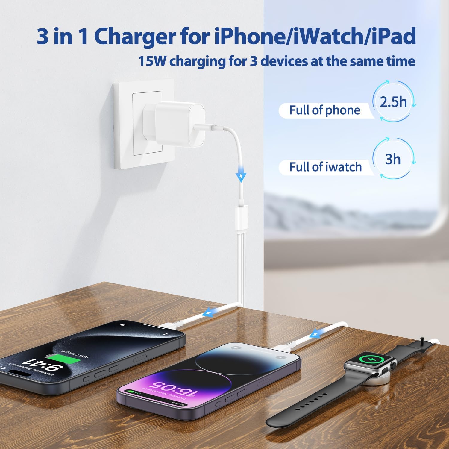 Cavo USB C per Apple Watch 3 in 1 Fast Charger - Dettaglio