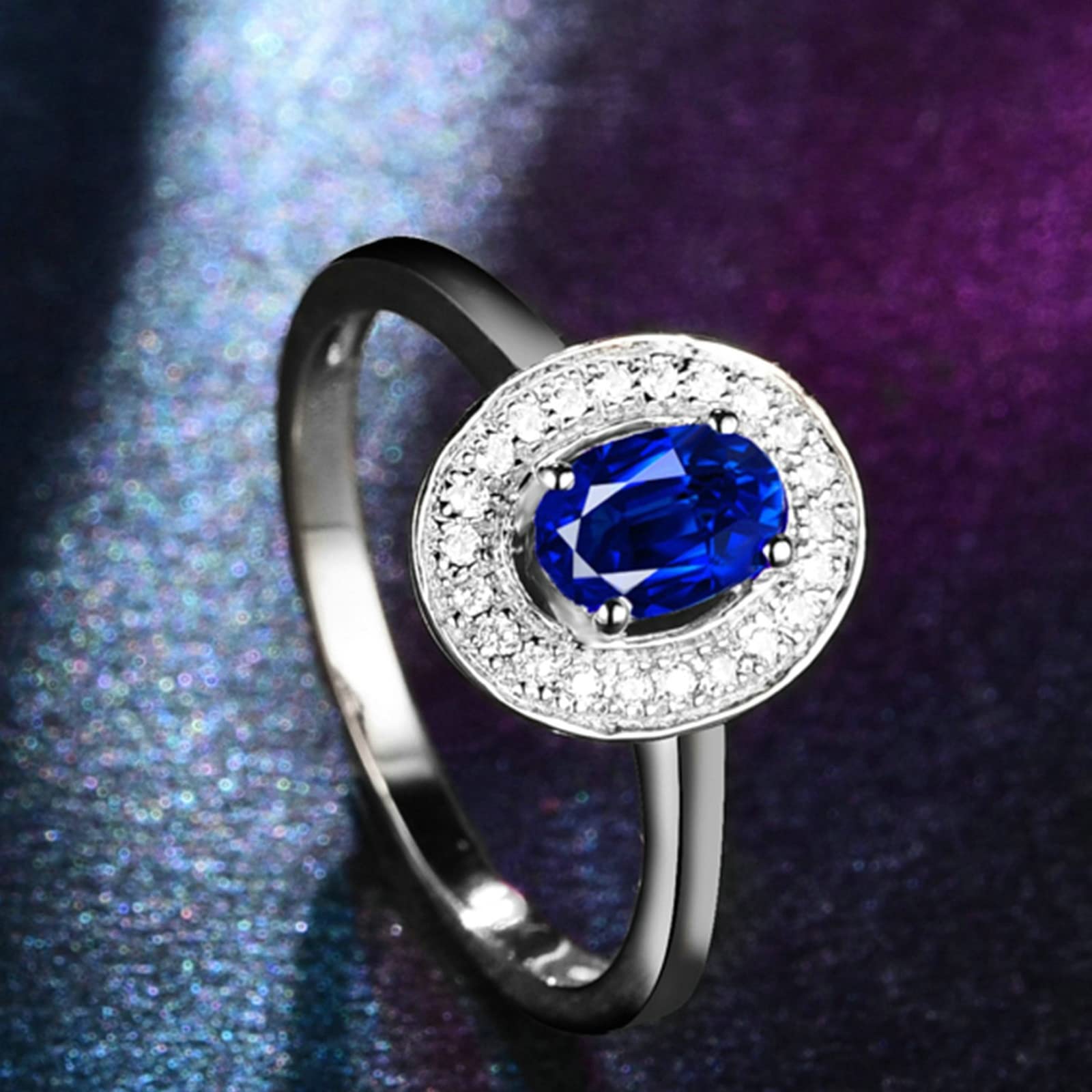 Damen Ring mit Gravur Silberring Damen Blau Oval Zirkonia Maßgeschneiderte Geschenke für Frauen Größe 45 (14.3)-65 (20.7)