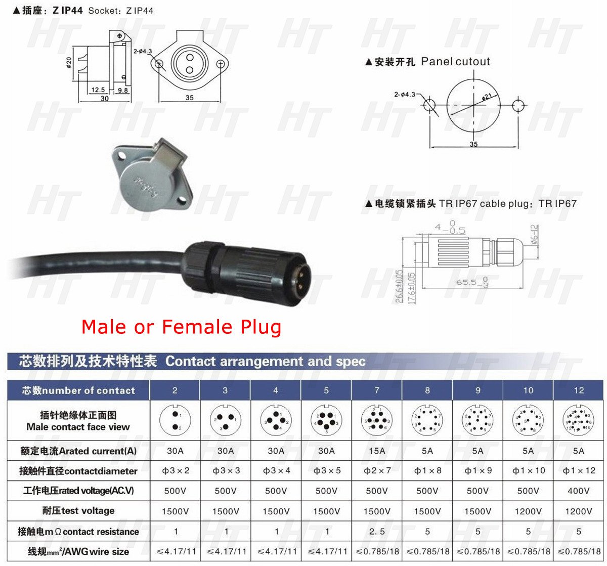 HangTon HP20 2 Pin Waterproof Connector Nylon Industrial Electrical Plug Socket Bayonet Coupling, Black - Image 4