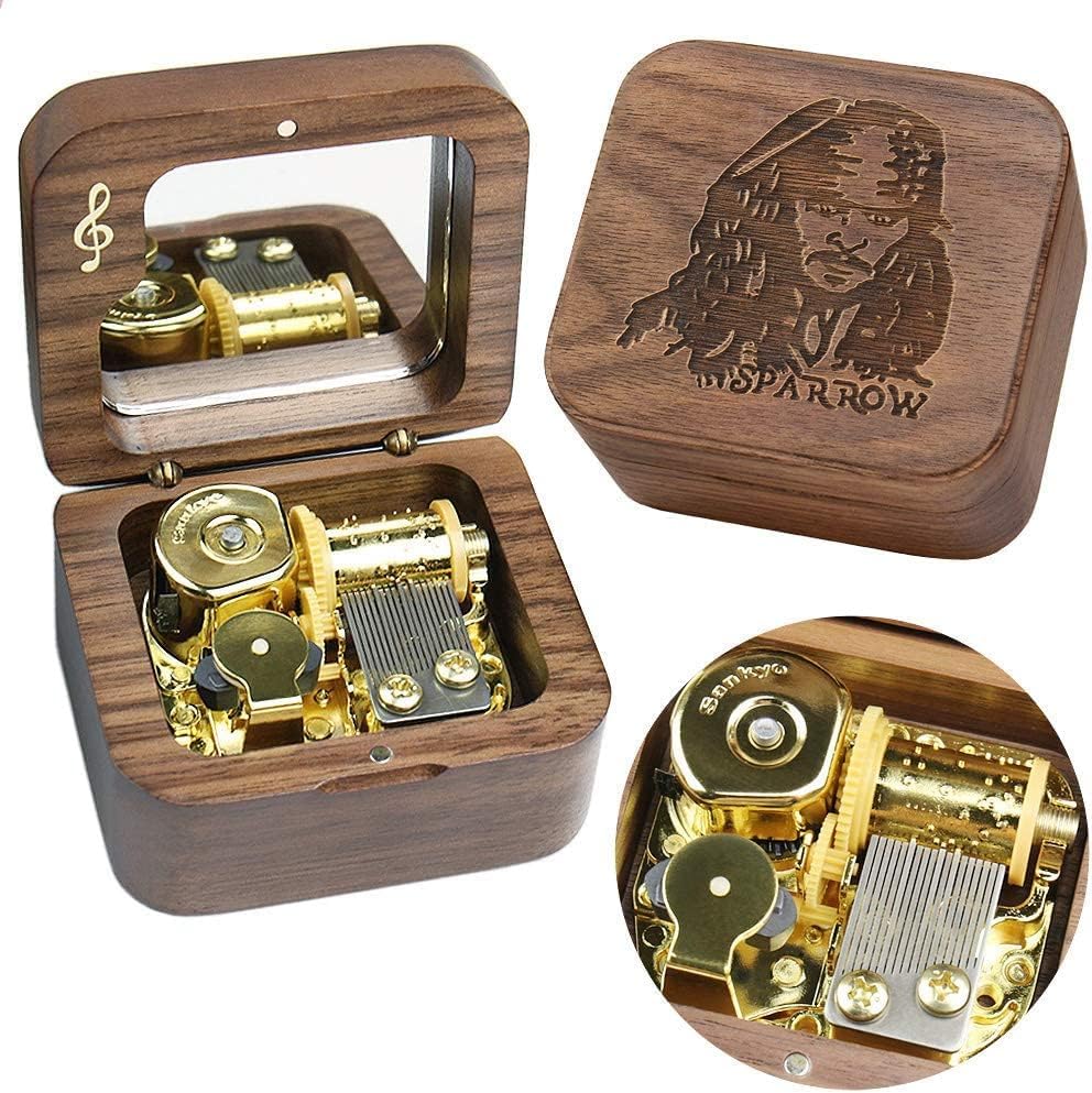 Sinzyo Davy Jones - Caja de música vintage para regalo de cumpleaños, día de San Valentín, Navidad (caja de nogal con notas musicales)