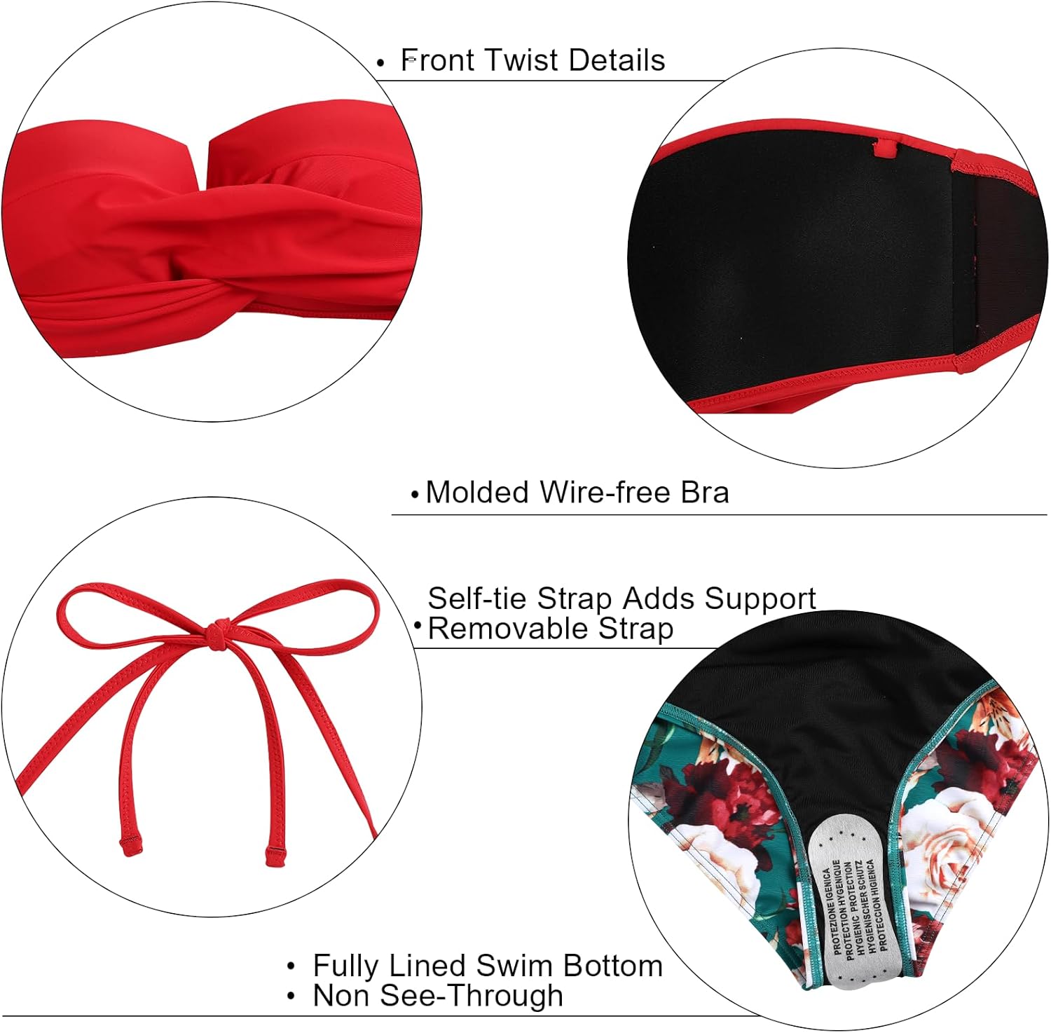 Hilor Bandeau Two Piece Bathing Suits for Women with Strap Retro High Waisted Swimsuits Sexy Push Up Bikini Swimwear - Image 9