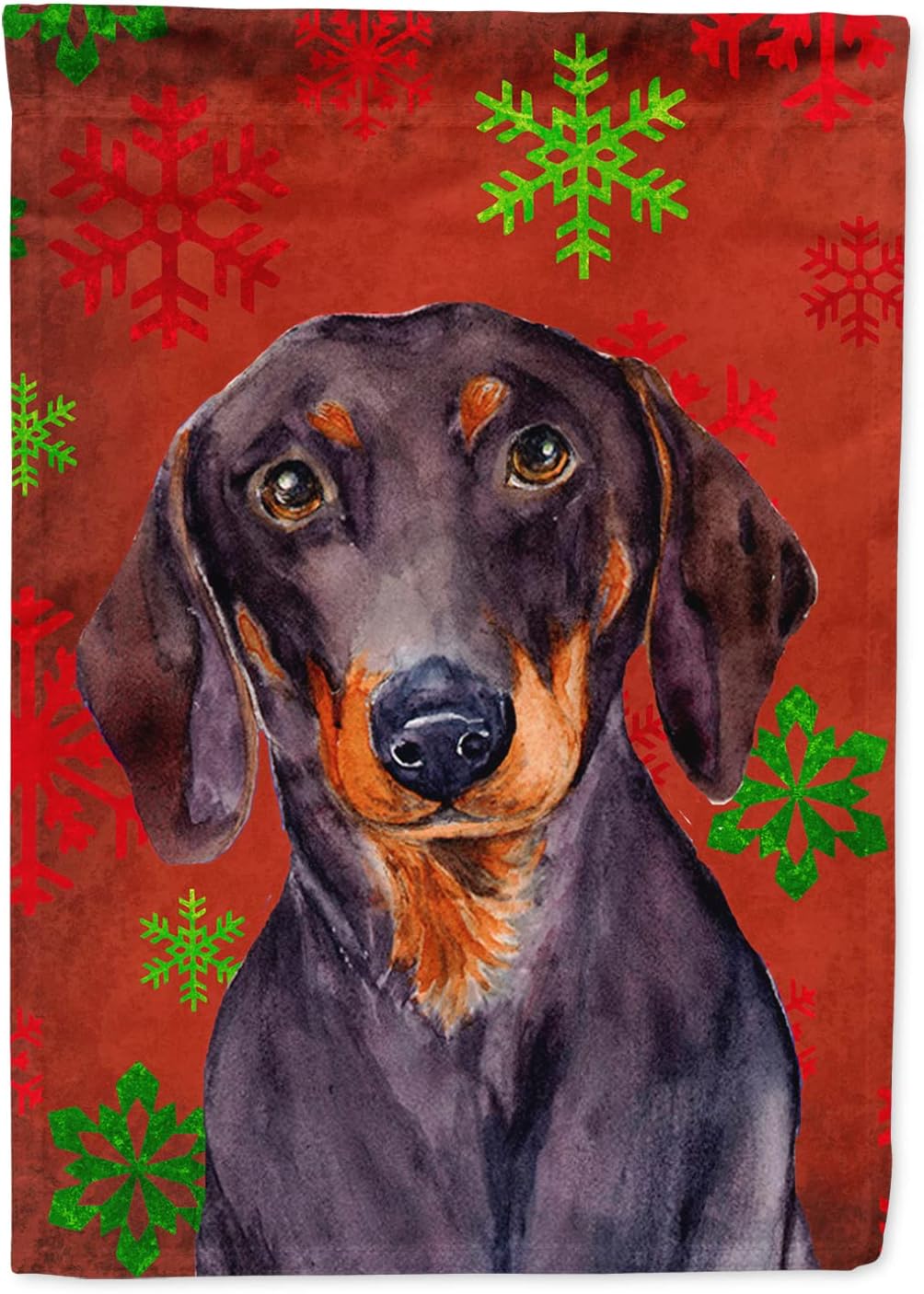 Caroline's Treasures LH9313CHF Dachshund Red and Green Snowflakes Holiday Christmas House Flag Large Porch Sleeve Pole Decorative Outside Yard Banner Artwork Wall Hanging, Polyester, House Size, Multi
