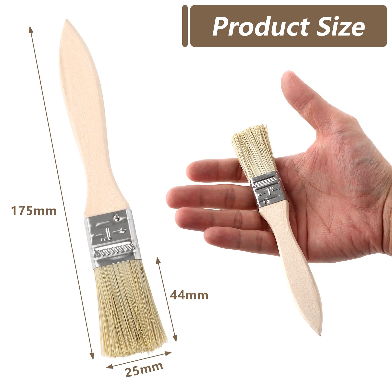 CYEER Lot de 100 Pinceaux Plats (16 mm), Pinceaux en Soies Naturelles avec Manche en Bois, Kit de Pinceaux Robustes pour Peinture, Vernis, Lasures et Colles, Idéal pour Bricolage, Rénovation et Atelie