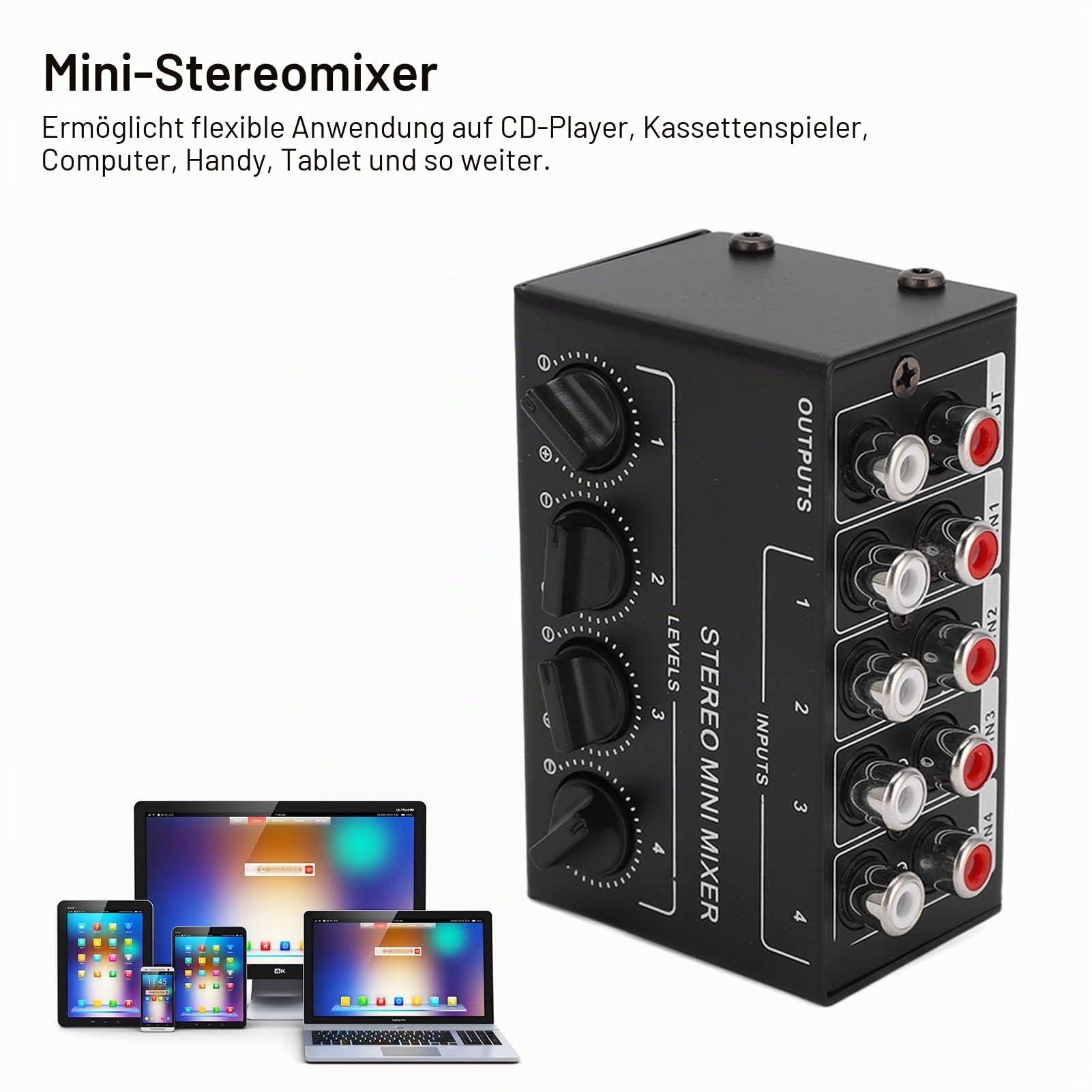 Stereo-Mixer Mini-Passiv-Mixer 4 Kanäle 1 in 4 Out Audio Rechtsdrehungseinstellung für Computer-Telefon-Tablet-CD-Player