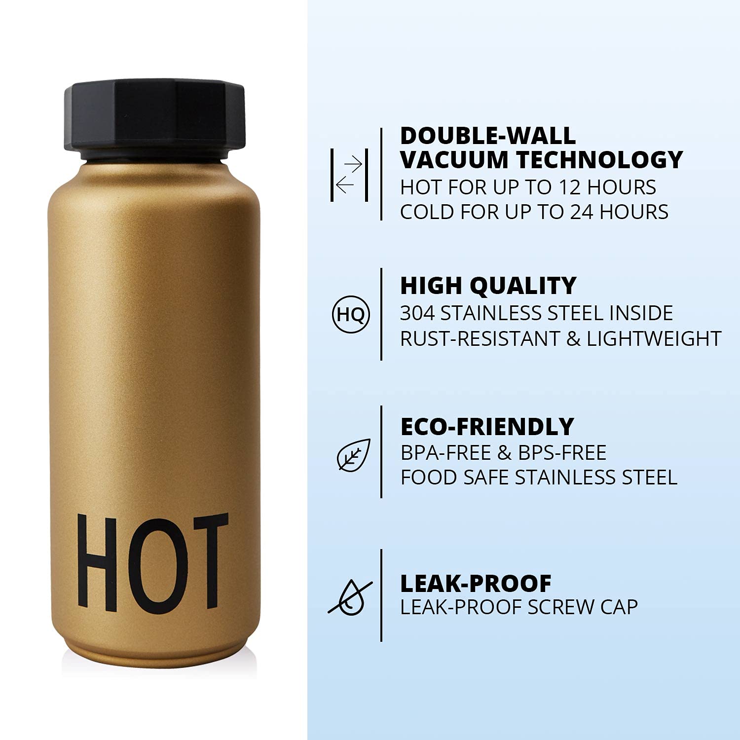 Design Letters Borraccia Termica 500 Ml | Bottiglia Termica Senza BPA/BPS | Borracce Termiche in Acciaio Inossidabile | Borraccia Bambini & Adulti | Borraccia Palestra Isolata a Doppia Parete