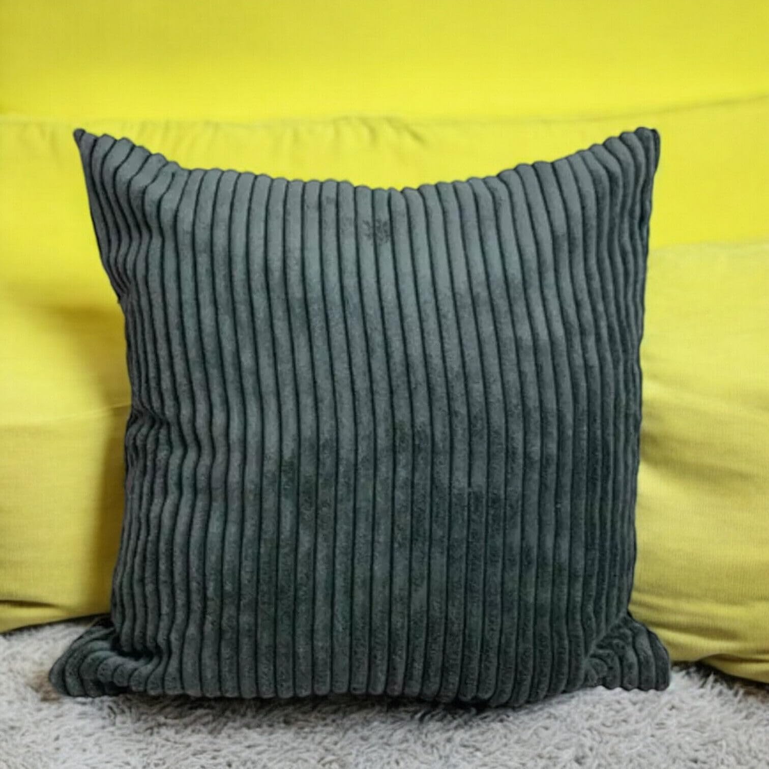 Seechoo Corduroy Cushion Covers, Set of 4, 40 x 40 cm, Plain Soft Striped, Assorted Colours (Charcoal Grey) - Image 3