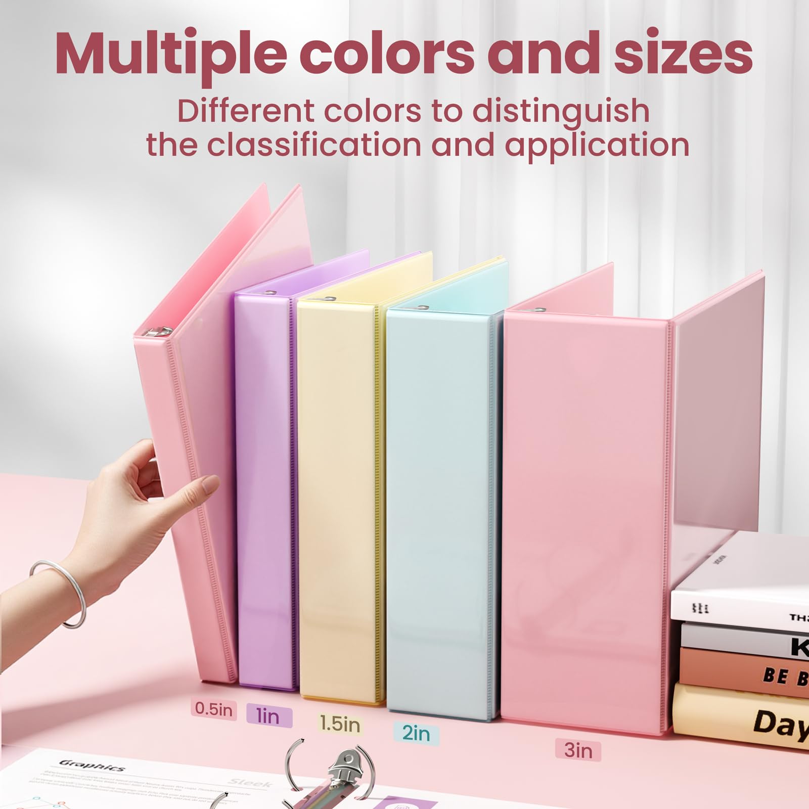 SUNEE 3-Ringbuch, Aktenordner, Ringbücher, 3,8 cm D-Ring, transparenter Ordner, 3 Ringe, PVC-frei (passend für 21,6 x 27,9 cm), für Schulordner oder Bürobedarf, sortierte Pastellbinder, 4 Stück