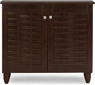 Baxton Studio Winda 2-Door Shoe Storage Cabinet, Dark Brown