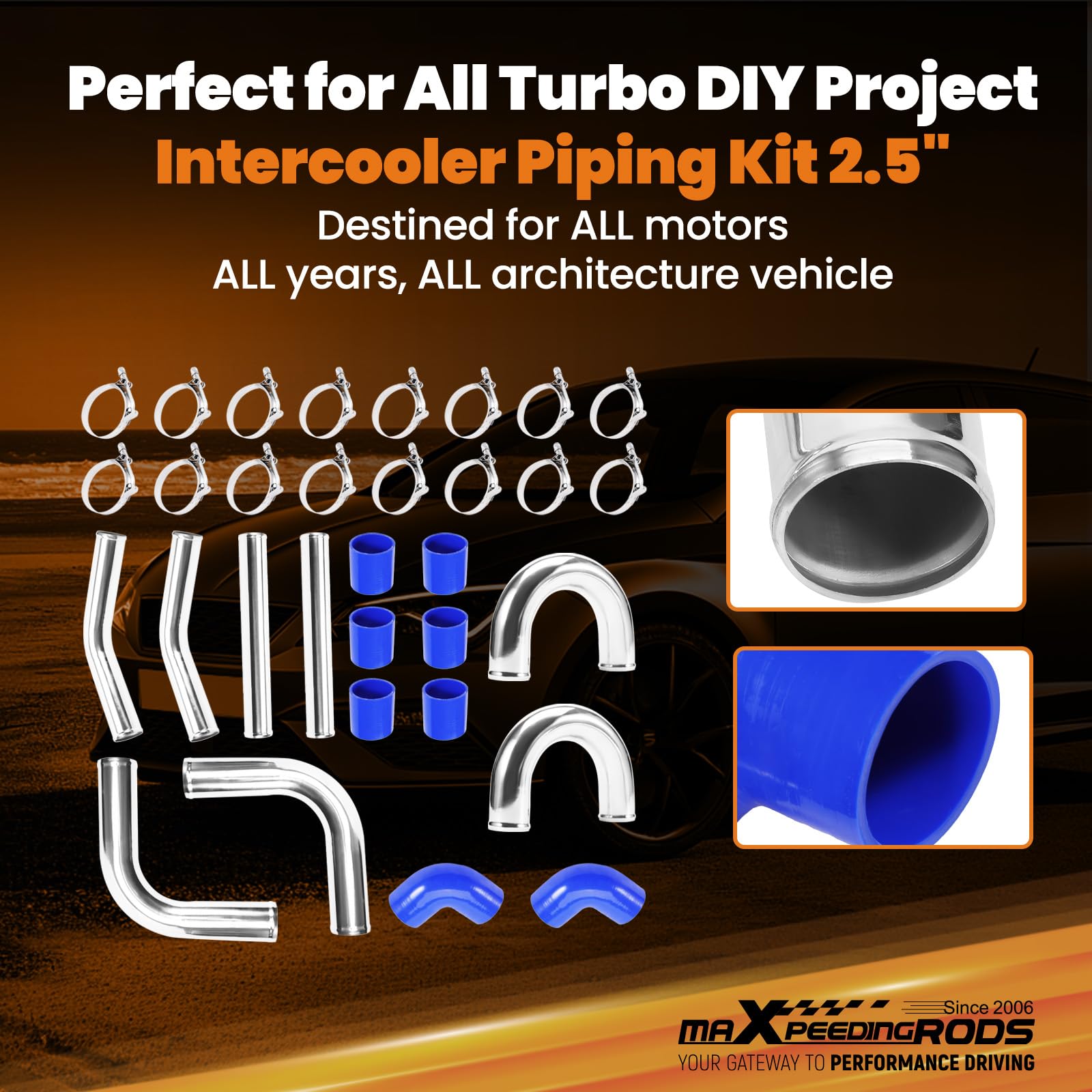 maXpeedingrods T3 Universale Turbo 0,63 A/R e Intercooler + Kit Tubo Intercooler da 2,5" 64mm