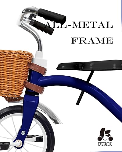 Miniatura 4 de KRIDDO Triciclo clásico de metal para niños pequeños, regalo para niños y niñas de 2 a 4 años, triciclo para niños de 1 a 3 años, cubierta trasera