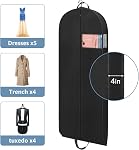 60" Sacs à Robe pour Gowns Long Garment Sacs pour Voyage, 4" Gussettes pour le rangement des vêtements suspendus, Protecteur respirant de la peau pour manteau de fourrure, Robe de mariée, Veste Down, 3 Boîtes