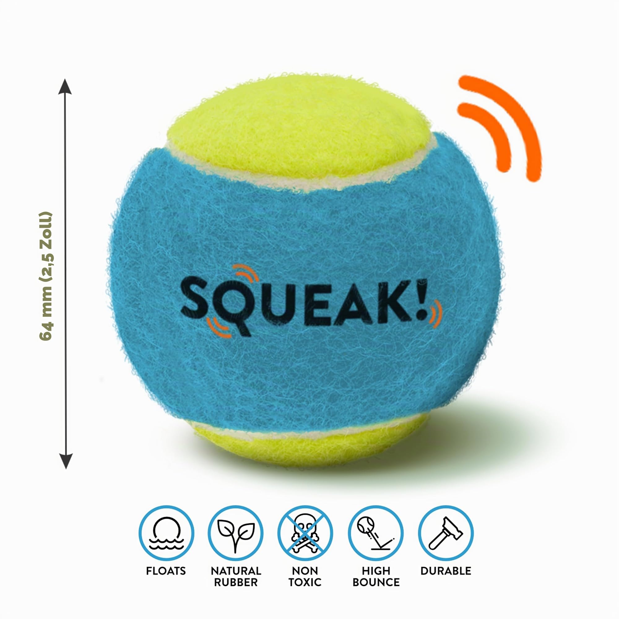 SPORTSPET Quietschende Tennisbälle für Hunde Extra hohe Sprungkraft Ungiftig Langlebig & Robust Schwimmfähig Tennisbälle mit Squeaker, 12er Pack (64 mm)