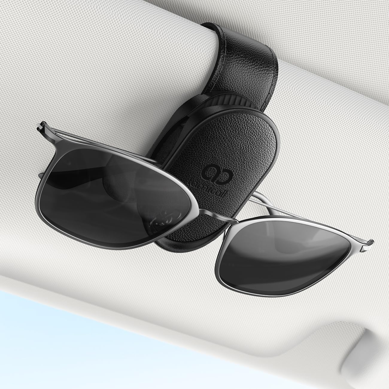 Lamicall Brillenhalter für Auto Sonnenblende - [Einhand-Bedienung] Universaler Sonnenbrillenhalter Auto Brillenhalterung mit Federöffnungsdesign, PU Leder Sonnenbrillen Halter Auto Zubehör Innenraum