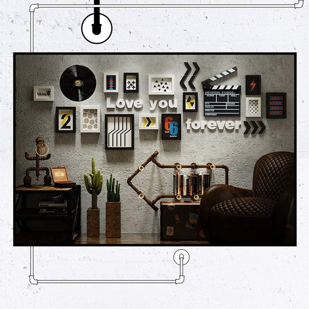 WEHISFD Photo Wall Solid Wood Frame Combination Bar Sofa Background Decorative Stair