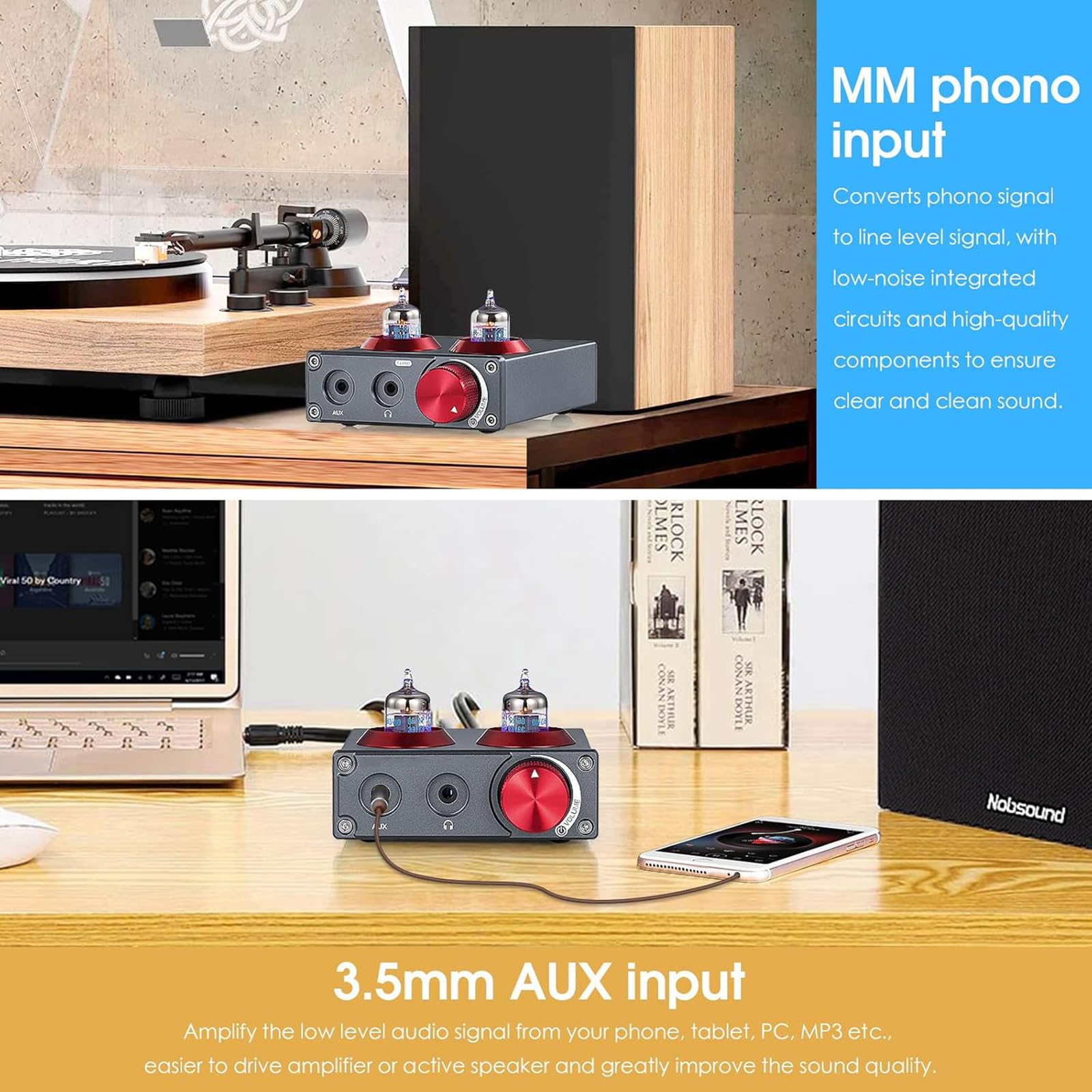 Preamplificatore audio, mini tubo a vuoto Phono preamplificatore, suono retrò per giradischi, telefono, PC, MP3, TV, stereo domestico, amplificatore per cuffie
