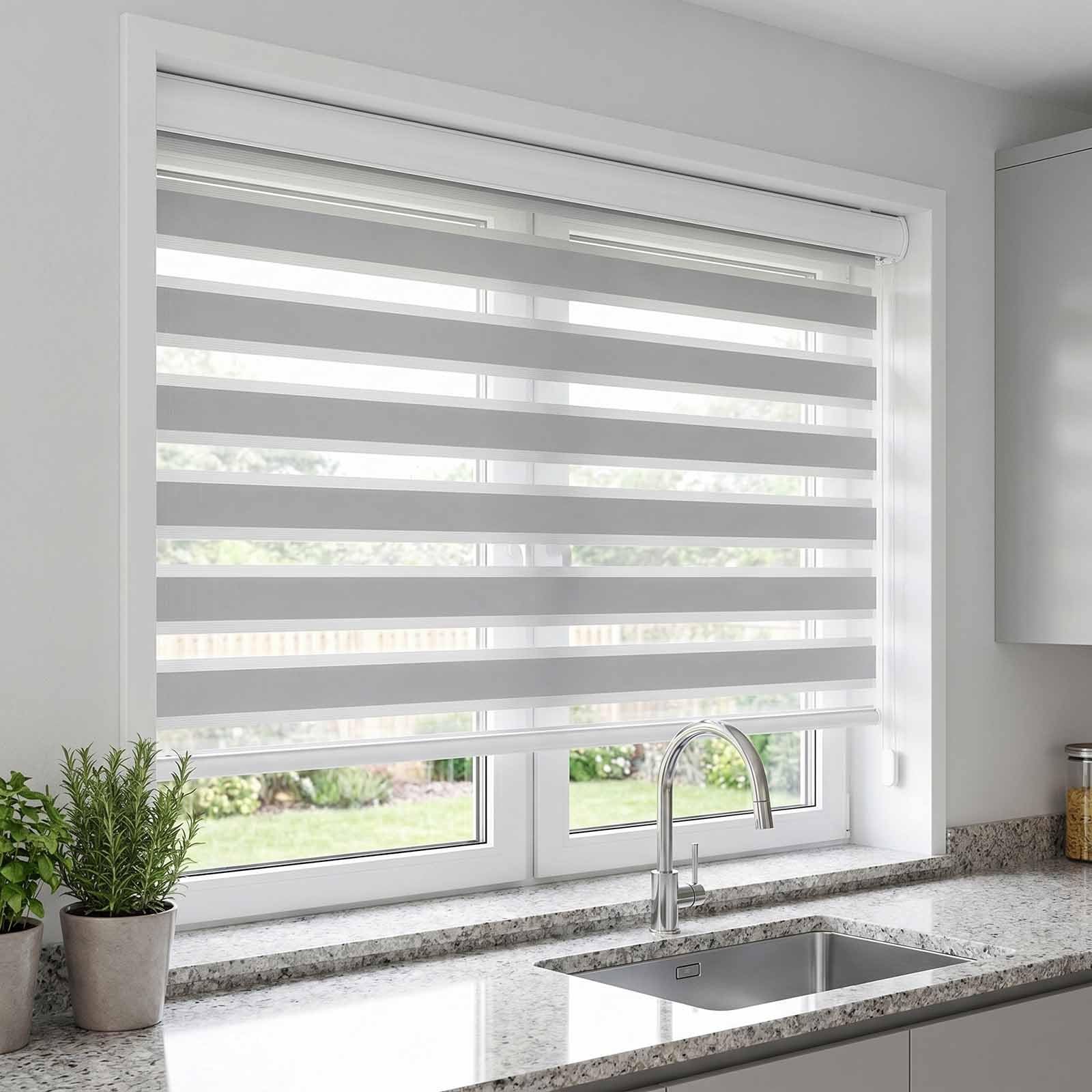 Blanc Store Enrouleur Jour Nuit pour Fenêtre，Rideau Occultant Intérieure pour Fenêtre Ou Porte，Store Zébré avec Chaînette - Store À Traction Latérale pour(Gris,W110xH100cm)