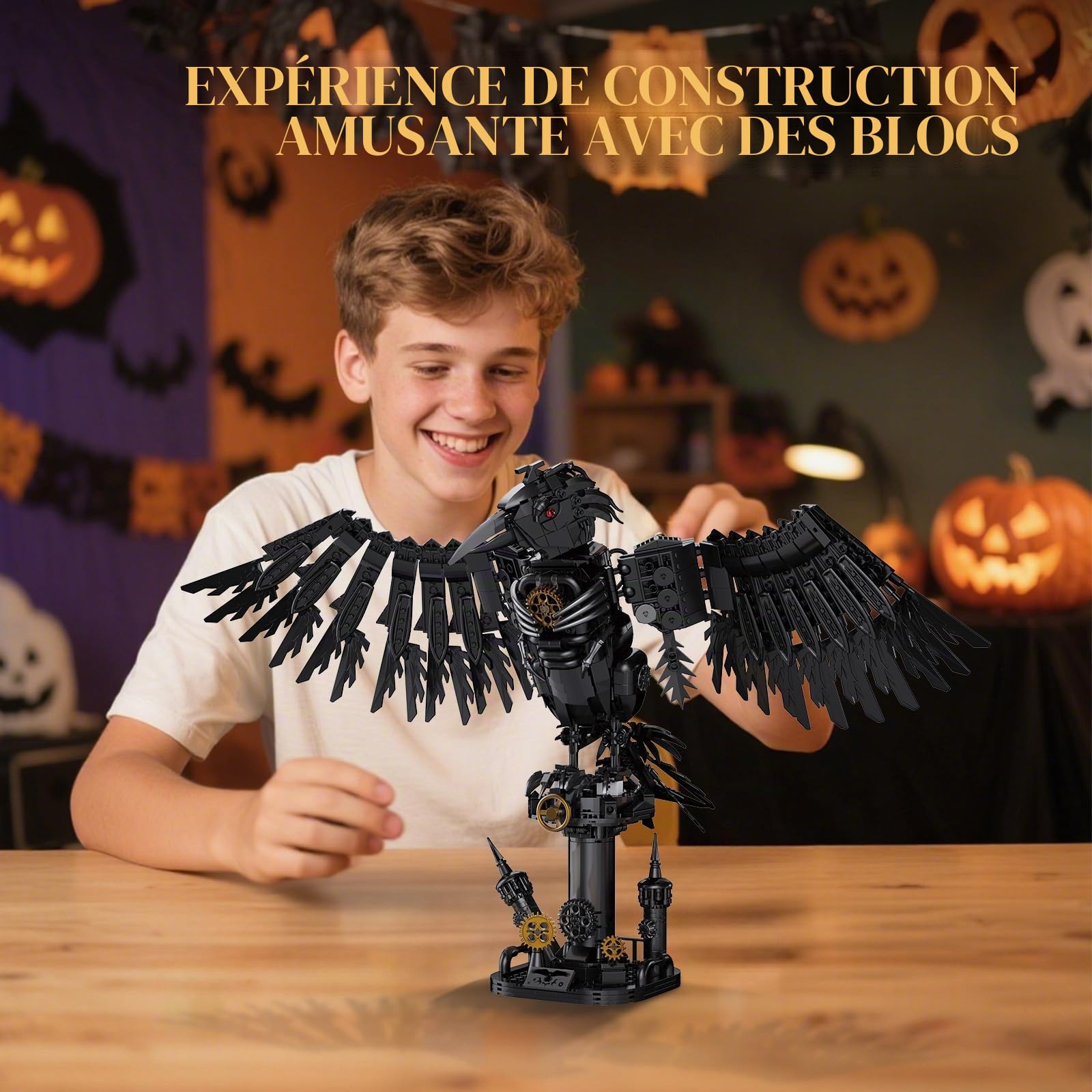 Ensemble de blocs de construction mécaniques en forme de corbeau pour adultes, garçons et filles (1018 pièces)