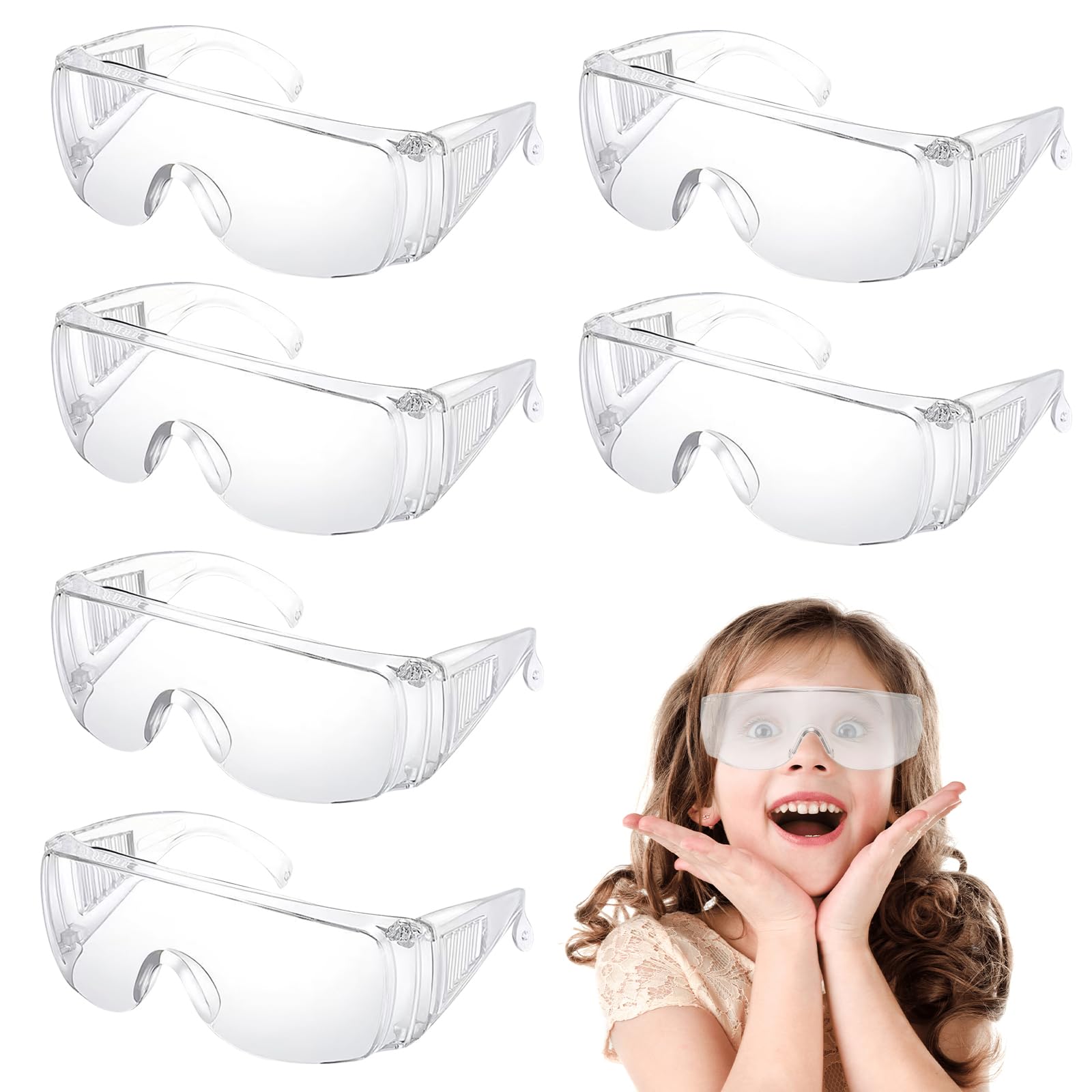 6 Stück Schutzbrille Kinder Arbeitsschutzbrille, Sicherheitsbrille Transparent Schutzbrille, Antibeschlag Bruchsicher, Kratzfeste Linsen, Kratzfest Komfortabel Sicher, für Brillenträger Labor Chemie